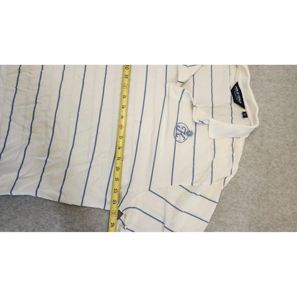 Polo Golf Ralph‎ Lauren Shirt Mens XL White Blue Striped K Club Crest Cotton